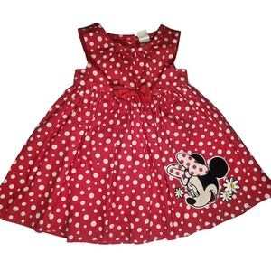 DISNEY Minnie Mouse Dress Toddler Girl 18M Red White Polka Dots Bloomers